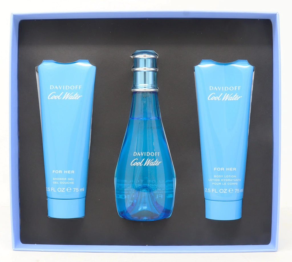 Davidoff Cool Water 3pc Gift Set For Women100ml EDT + 75ml Lotion + 75ml Gel